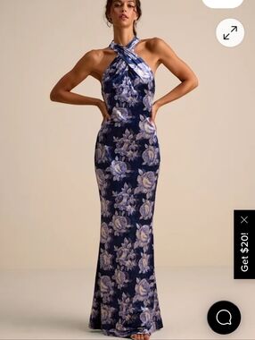 Celestara Navy Floral Velvet Backless Mermaid Maxi Dress size xl